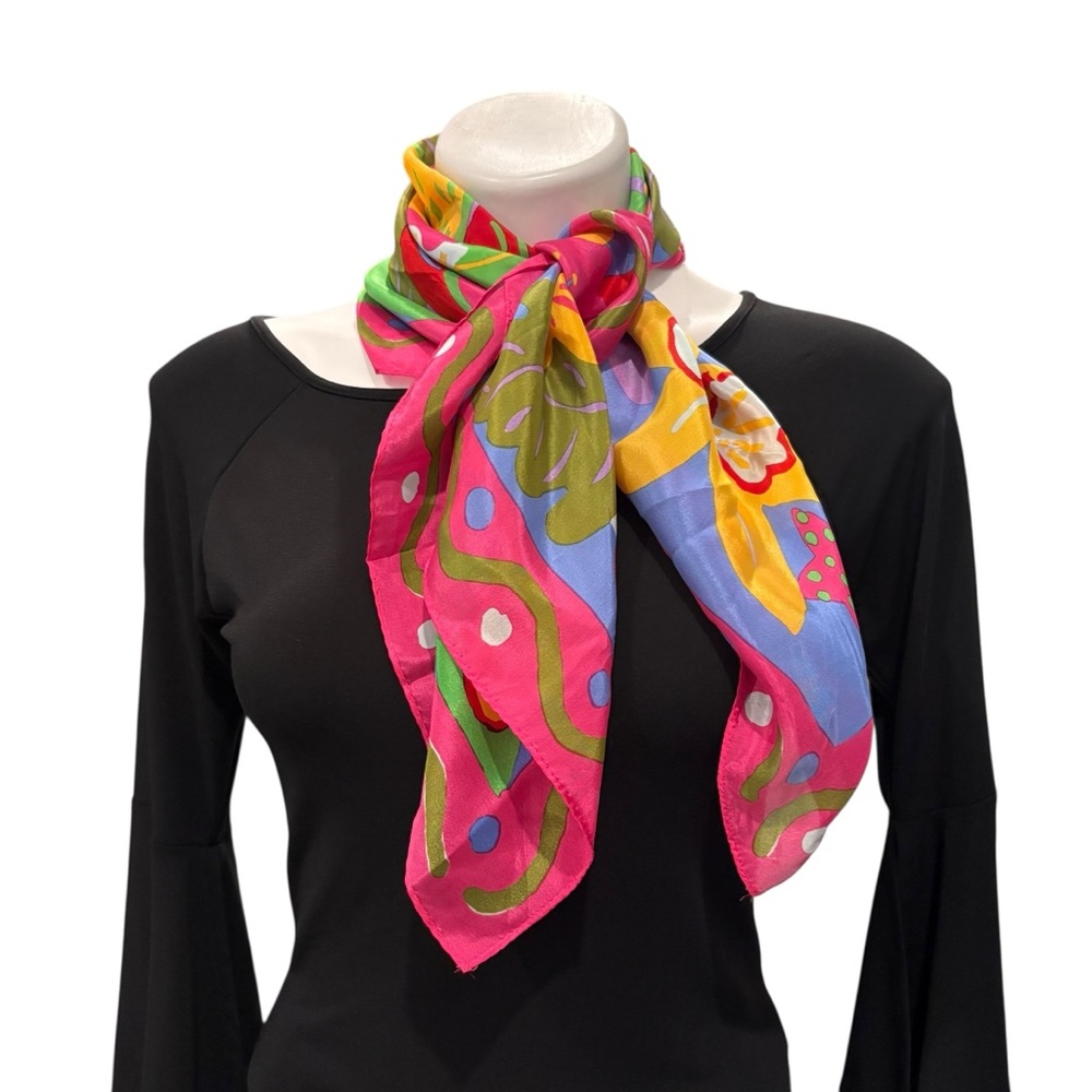 Ken Done Silk Scarf with Tropical Design - Picture 2 of 16